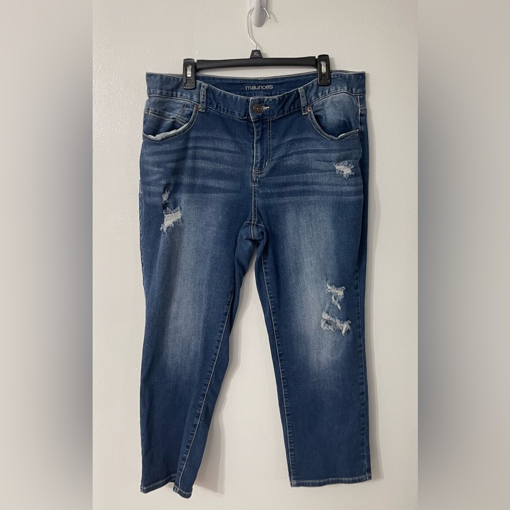 Maurices Dark Blue Skinny Distressed Jeans